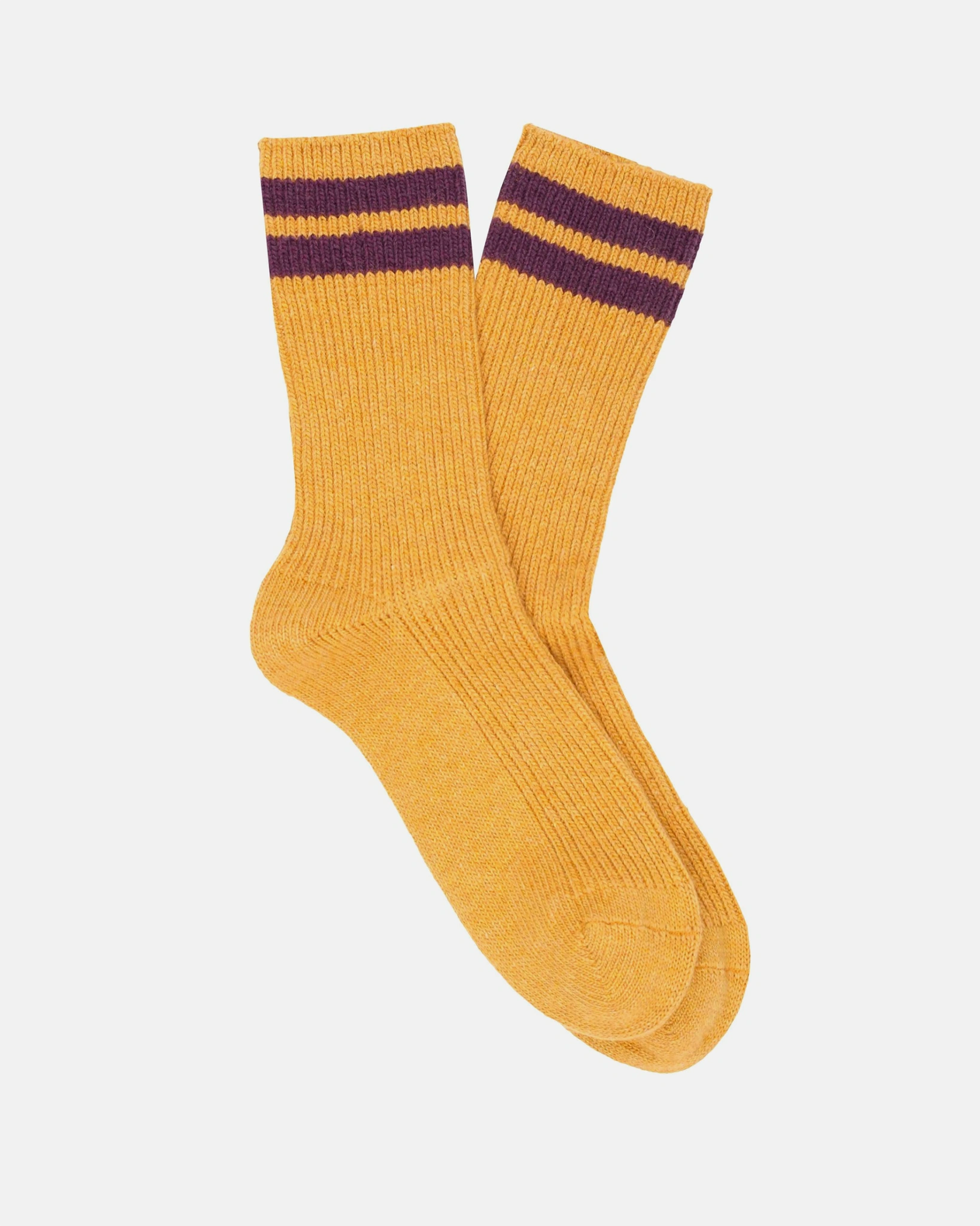Chaussettes rayées en cachemire couleur moutarde et violette