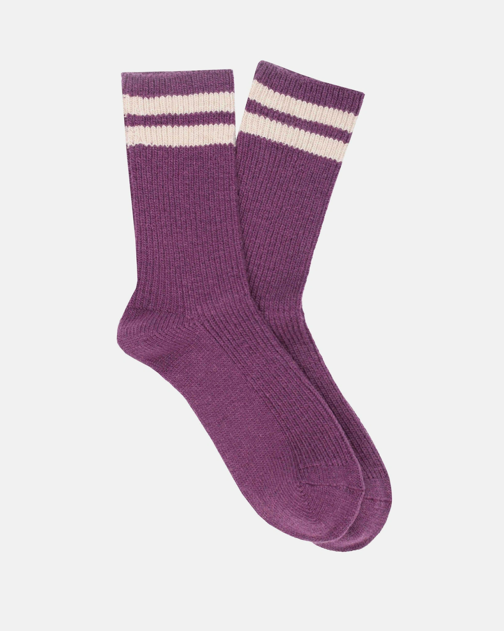 Chaussettes Rayées en cachemire couleur violette et écru 