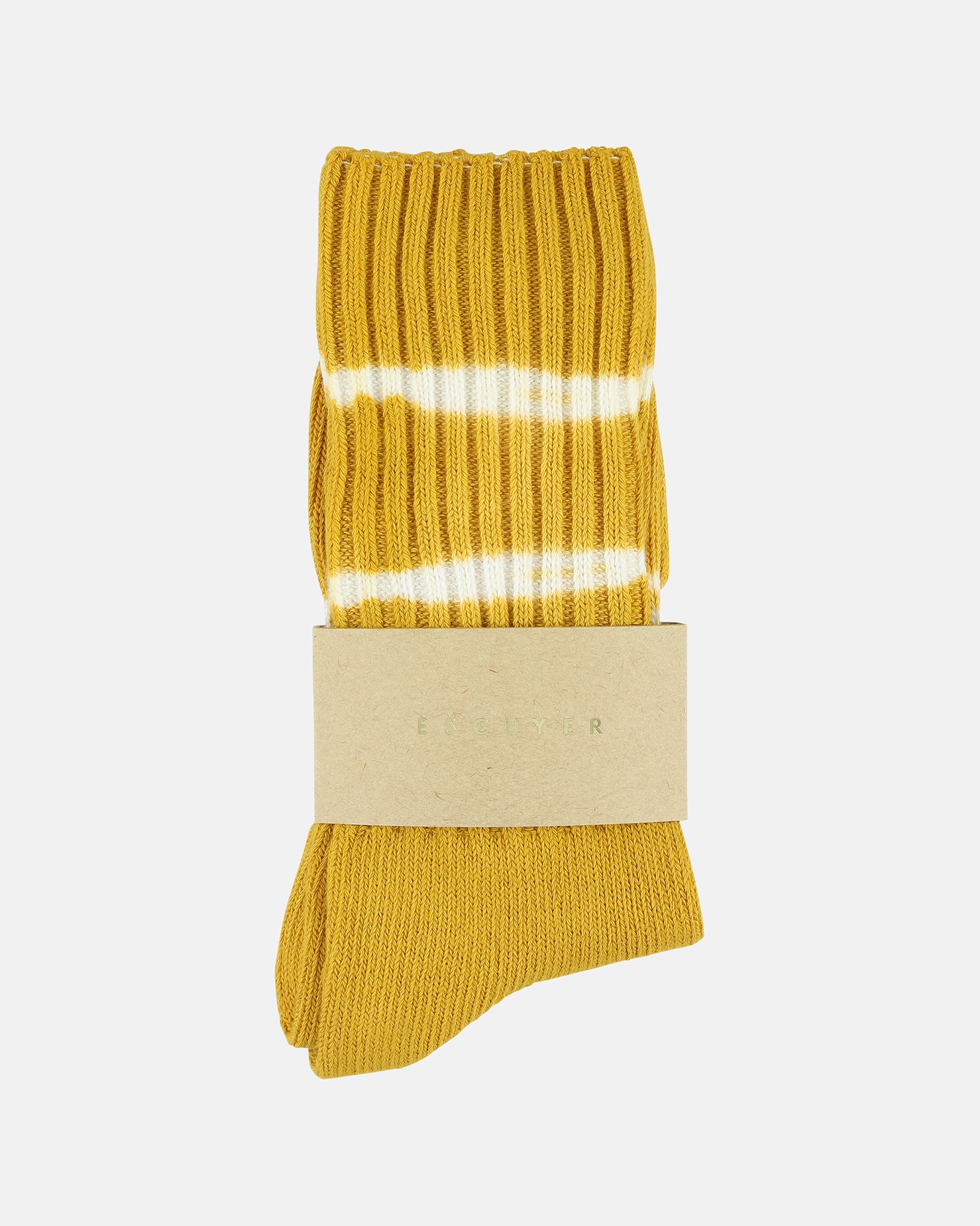 Chaussettes en coton teintées jaune moutarde