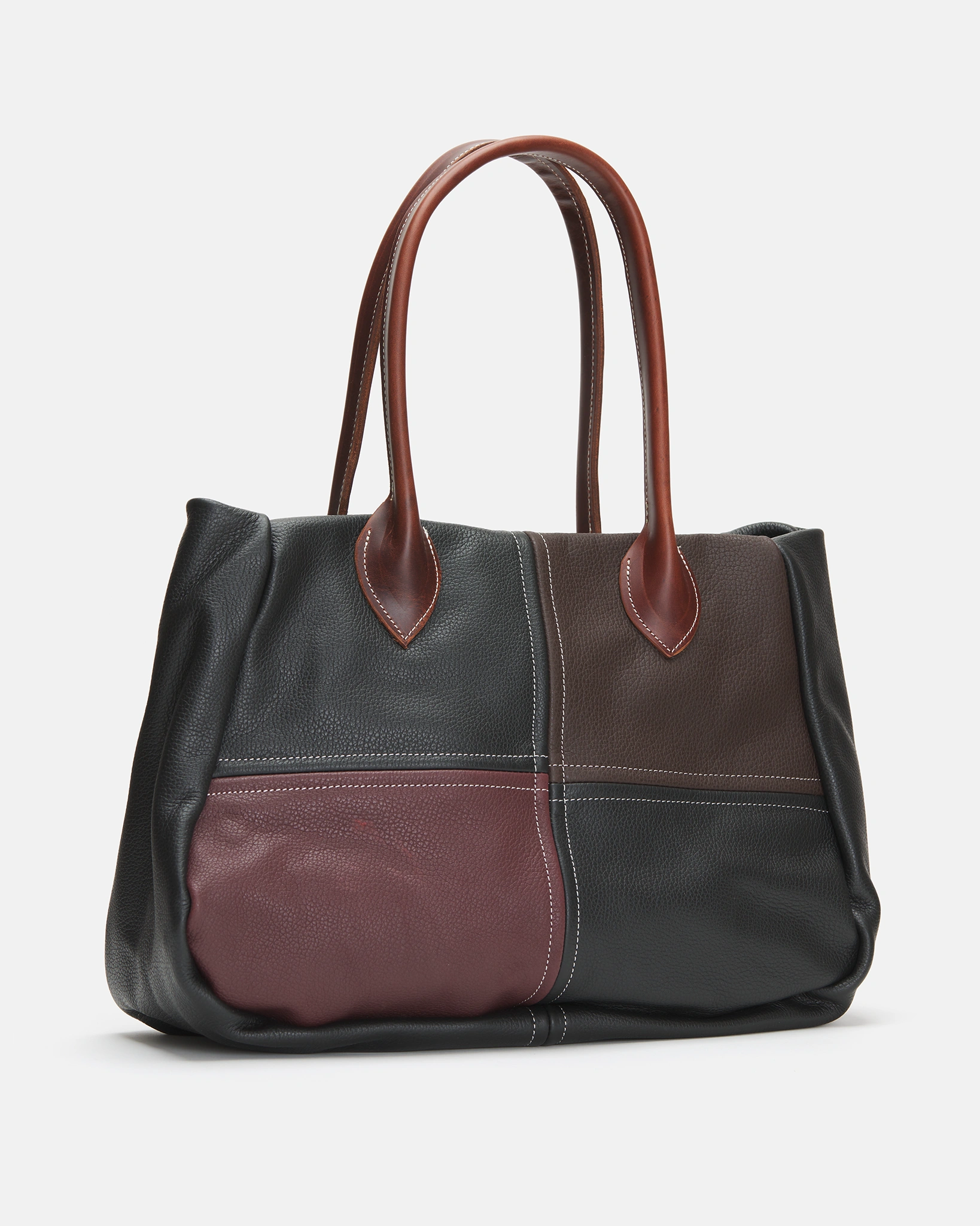 Multi Patchwork Tote in Black leather