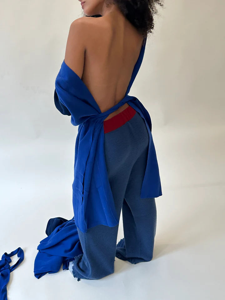 Pantalon bleu côtelé