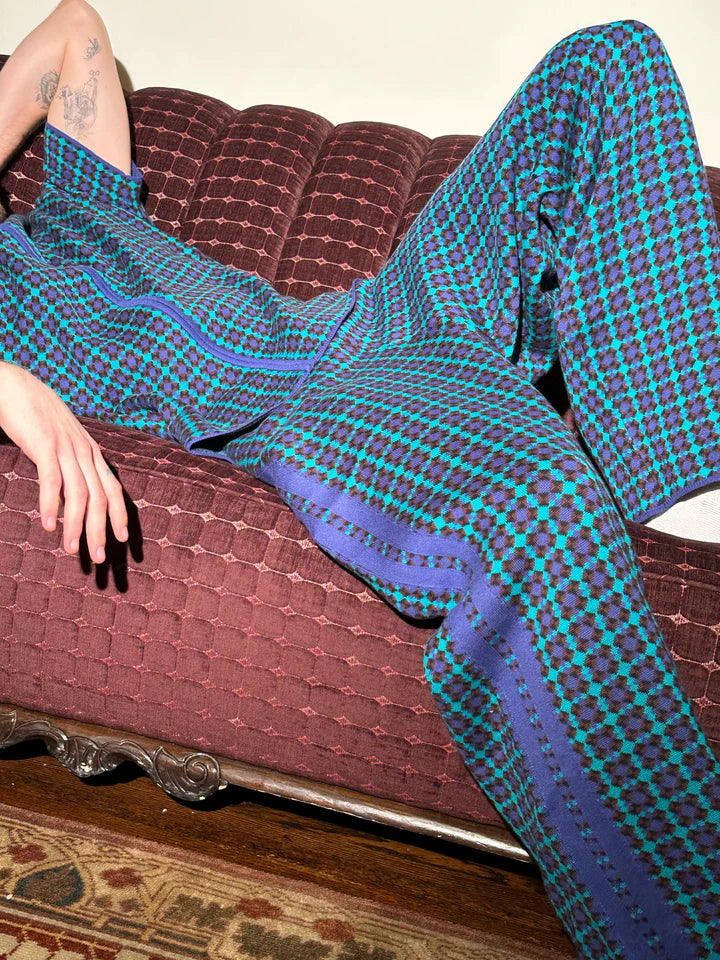 Blue Check Knit Trousers