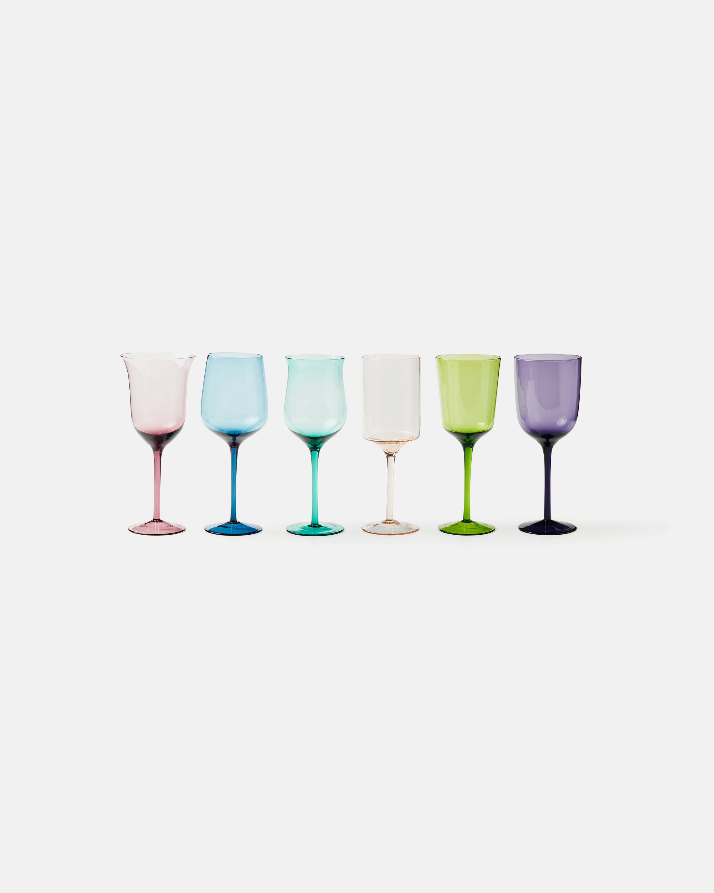 Set of 6 Wine Glasses Mixed Shapes Multicolors