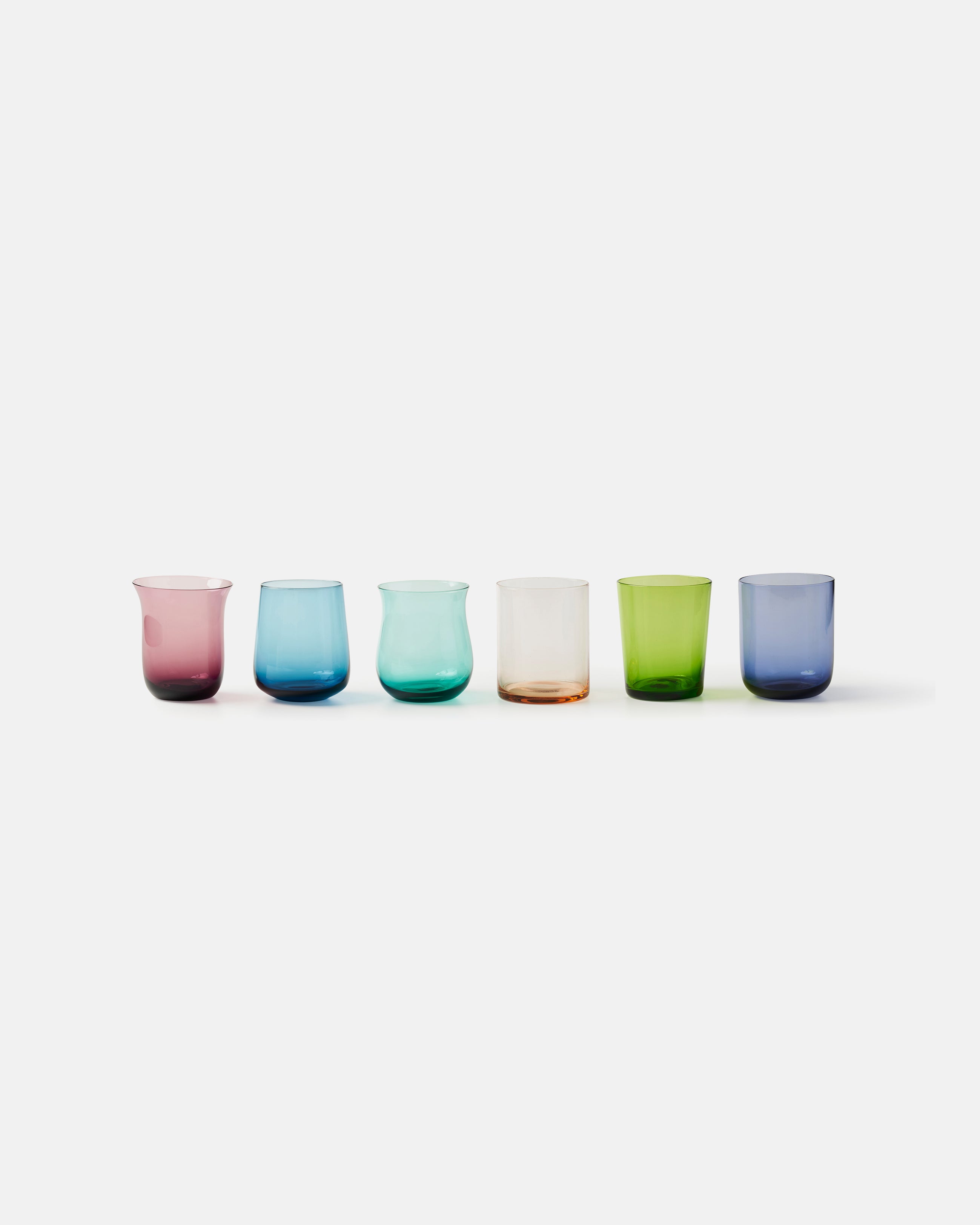 Ensemble de 6 verres multicolores formes variées