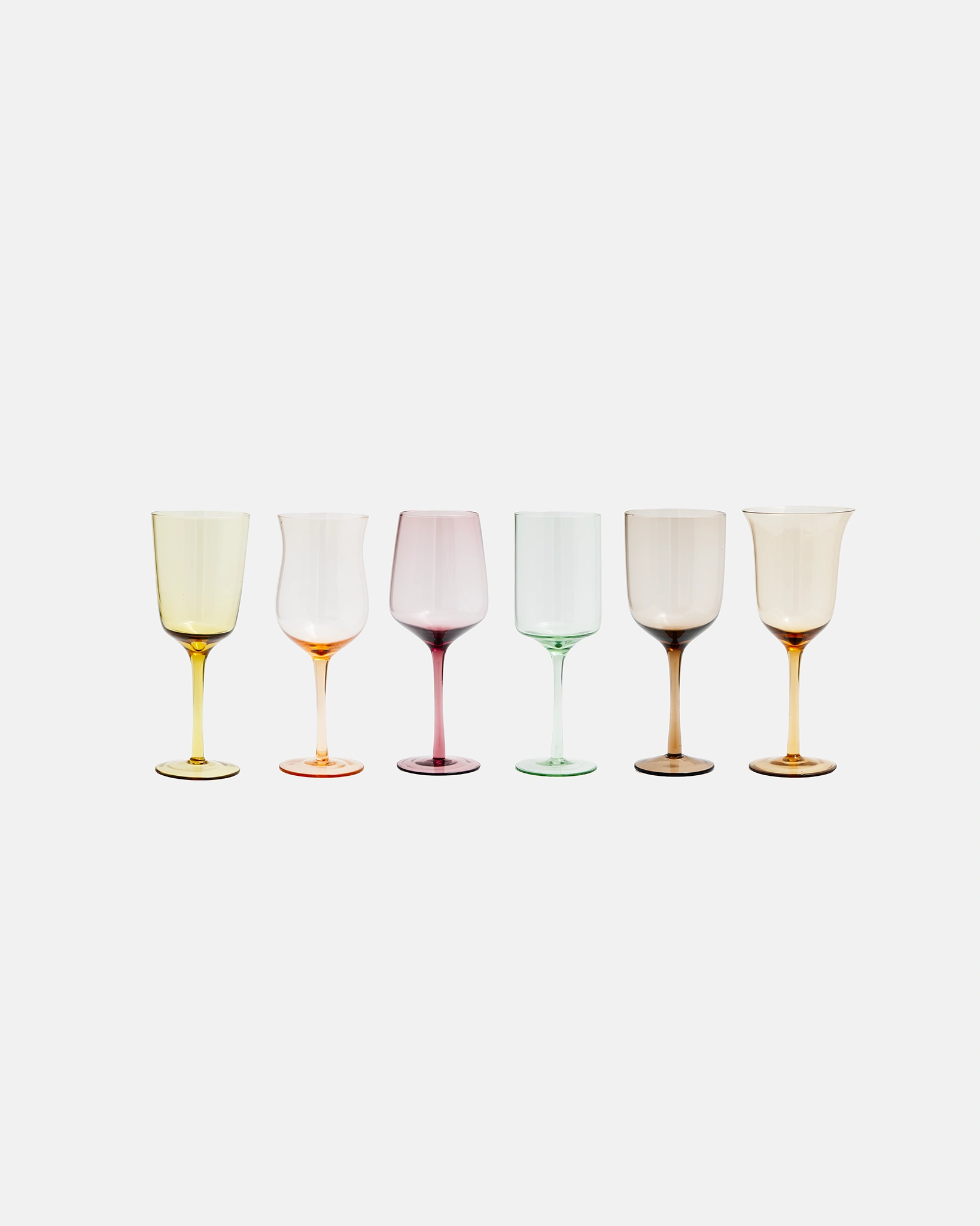 Set de 6 verres à vin ambre et rose formes variées